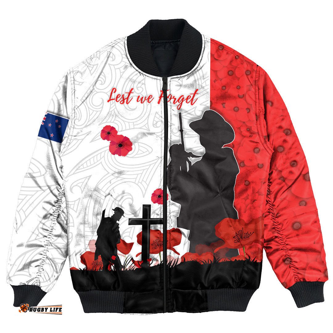 New Zealand Anzac Lest We Forget Bomber Jacket