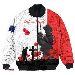 New Zealand Anzac Lest We Forget Bomber Jacket