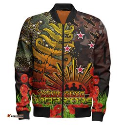 Warriors Rugby Bomber Jacket - Custom Anzac Warriors with Remembrance Poppy and Indigenous Patterns Bomber Jacket RLT13