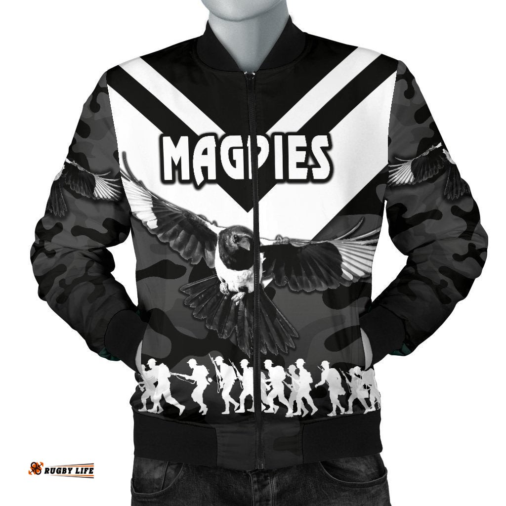 Western Suburbs Magpies Men's Bomber Jacket Anzac Vibes - Black