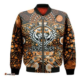 Wests Tigers Rugby Bomber Jacket Boomerang Indigenous Dots