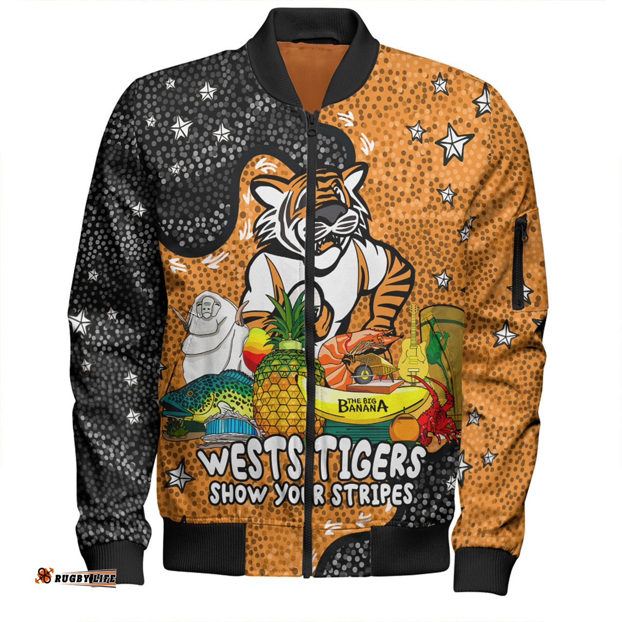 Wests Tigers Custom Bomber Jacket - Australian Big Things Bomber Jacket