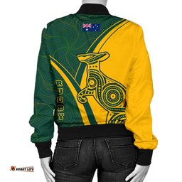 Rugby Women's Bomber Jacket - Australian Rugby Kangaroo & Aboriginal Patterns