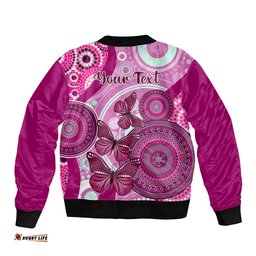 Personalised Australia Breast Cancer Bomber Jacket Indigenous Butterfly No One Fights Alone