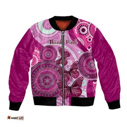Personalised Australia Breast Cancer Bomber Jacket Indigenous Butterfly No One Fights Alone