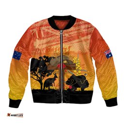 Australia ANZAC Day Bomber Jacket Koala and Kangaroo Respect Aboriginal Pattern