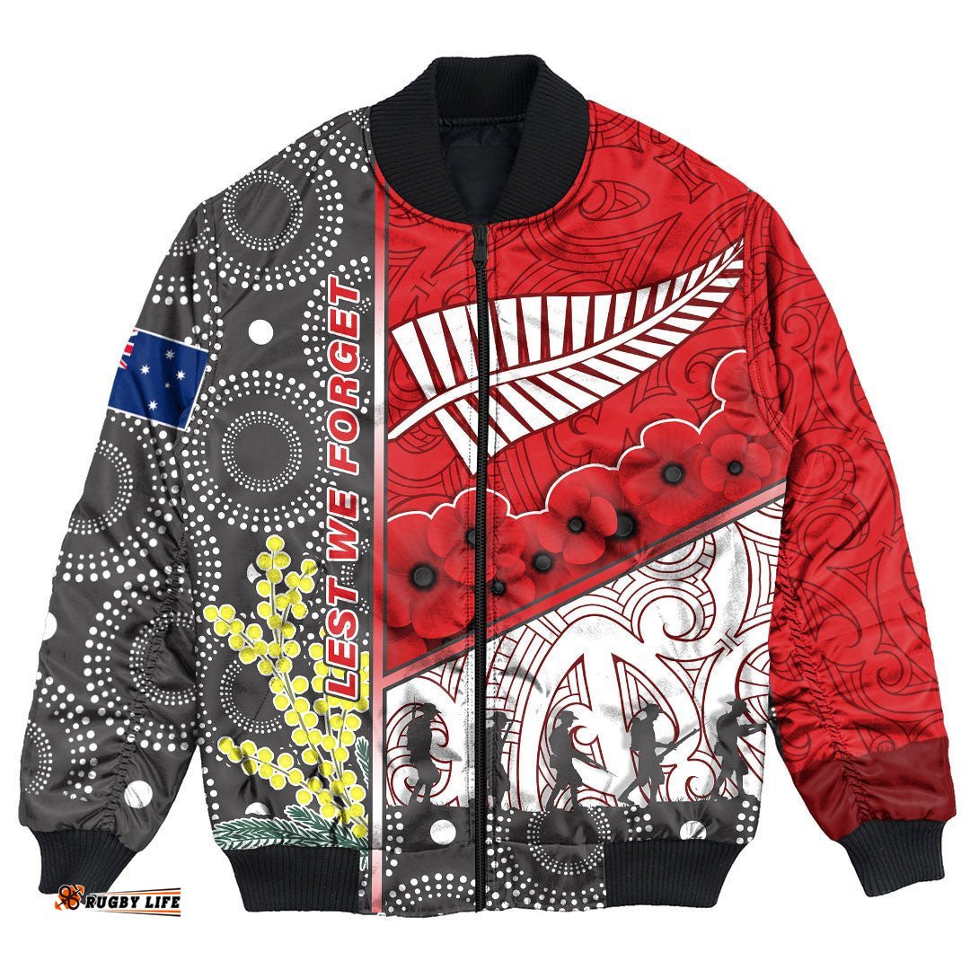 Australia Indigenous & New Zealand Maori Anzac Red Bomber Jacket