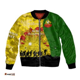 Australia Cricket ANZAC Day 2024 Bomber Jacket Australian Army Camouflage With Poppies