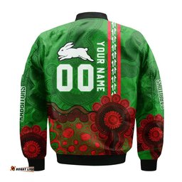 South Sydney Rabbitohs Aboriginal Bomber Jacket Rugby Indigenous Kangaroo Tracks - NRL