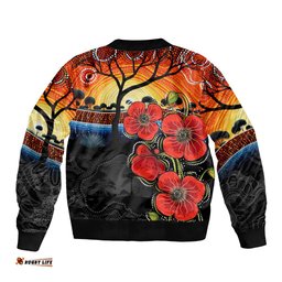 ANZAC Day Australia Poppy Flower Bomber Jacket Aboriginal Style