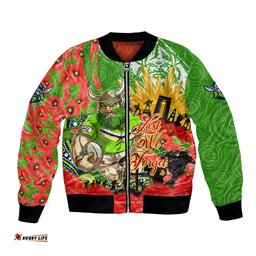 Personalised Mascot Raiders ANZAC Bomber Jacket Lest We Forget