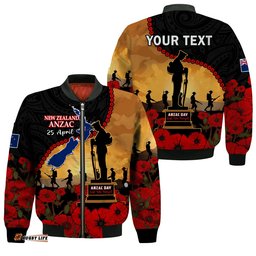 Custom Personalised New Zealand Anzac Bomber Jacket Maori Camouflage Mix Poppies We Will Remember Them