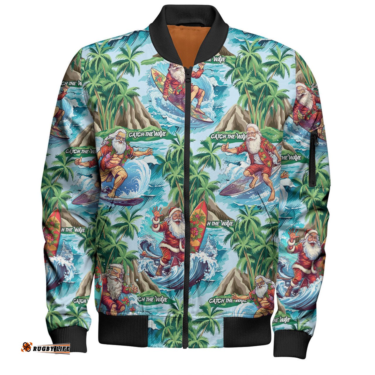Australia Christmas Surfing Bomber Jacket - Funny Santa Surfing Christmas Bomber Jacket