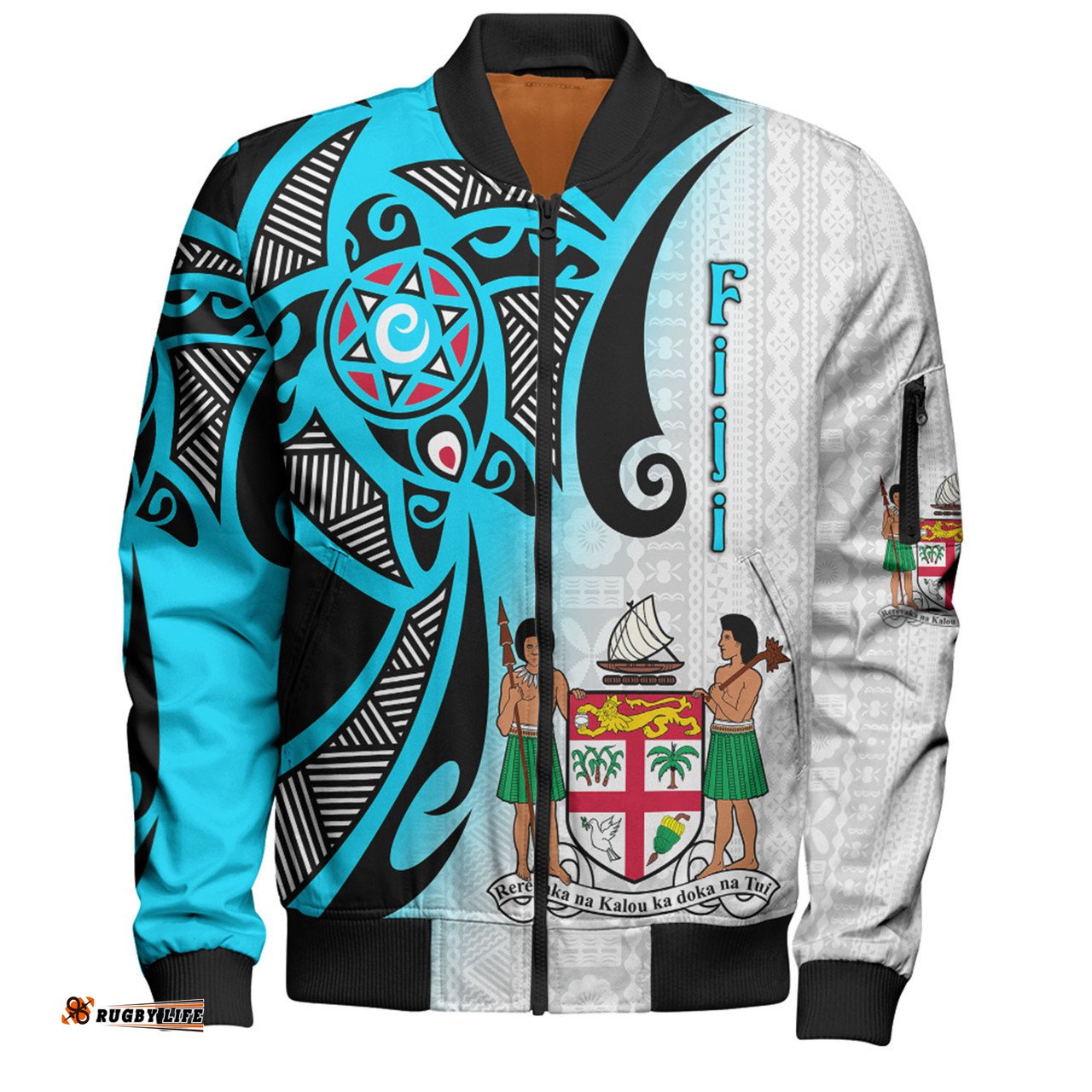 Australia South Sea Islanders Bomber Jacket - Fiji With Polynesian Tapa Patterns And Coat Of Arms Symbol Bomber Jacket