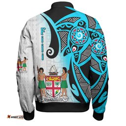 Australia South Sea Islanders Bomber Jacket - Fiji With Polynesian Tapa Patterns And Coat Of Arms Symbol Bomber Jacket
