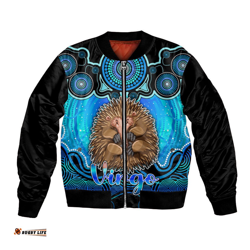 Personalised Australia Virgo Echidna Zodiac Bomber Jacket Auz Astrology Aboriginal - Aqua