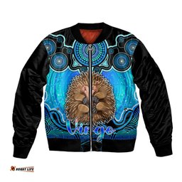 Personalised Australia Virgo Echidna Zodiac Bomber Jacket Auz Astrology Aboriginal - Aqua