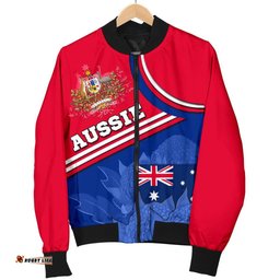 Women's Bomber Jacket - Aus Flag and Coat of Arms Jacket Waratah Flowers