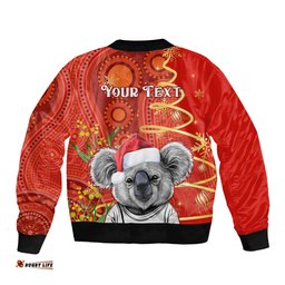 Personalised Australia Koala Christmas Bomber Jacket Aboriginal Art With Golden Wattle