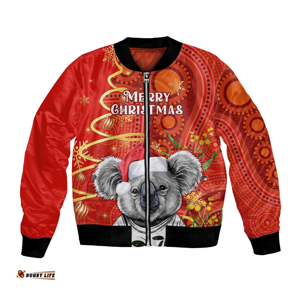 Personalised Australia Koala Christmas Bomber Jacket Aboriginal Art With Golden Wattle