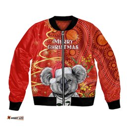 Personalised Australia Koala Christmas Bomber Jacket Aboriginal Art With Golden Wattle