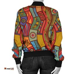 Women's Bomber Jacket - Aboriginal Art With Animals
