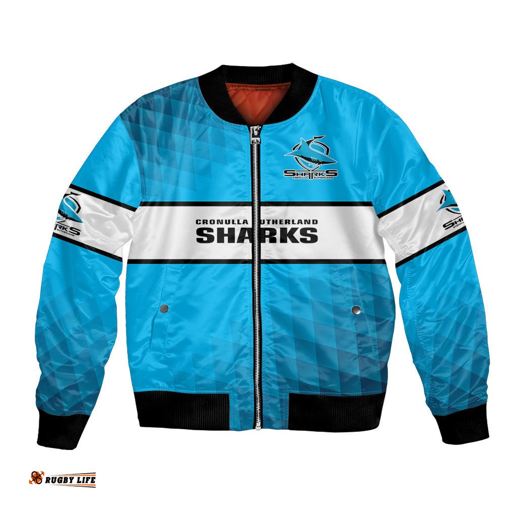 Personalised Sharks Rugby Bomber Jacket Go Sharkies Sporty Version