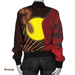 Aboriginal Women's Bomber Jacket - Indigenous Snake Sun Dot Painting