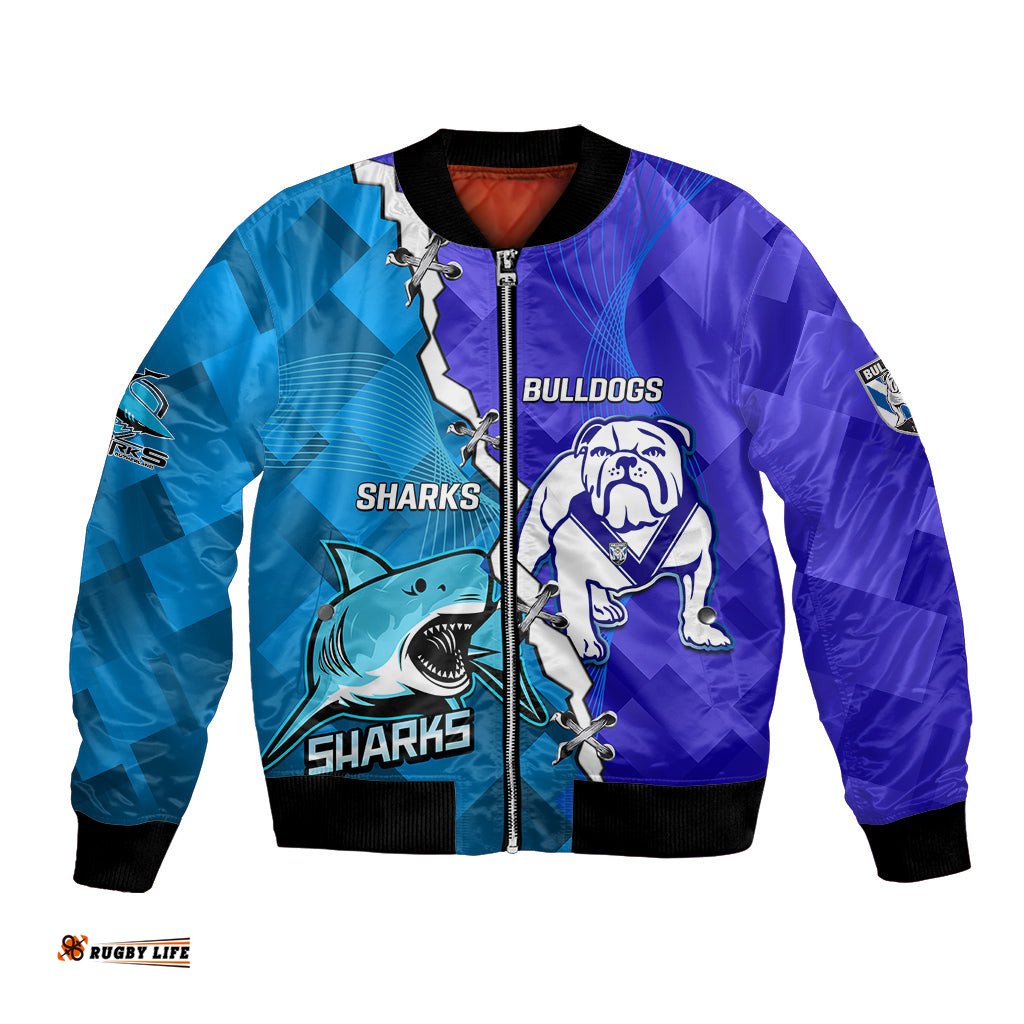 Perspnalised Sharks And Bulldogs Rugby Bomber Jacket Sporty Style