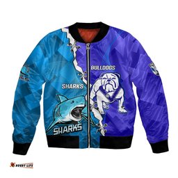 Perspnalised Sharks And Bulldogs Rugby Bomber Jacket Sporty Style