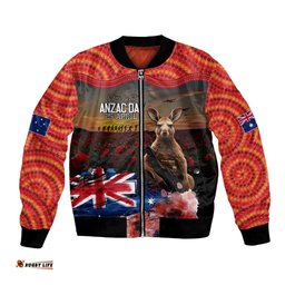 Australia ANZAC Day Bomber Jacket Koala and Kangaroo Red Poppy Flower Field Aboriginal Pattern