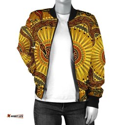 Women's Bomber Jacket - Australian Aboriginal Snake - Rainbow Serpent