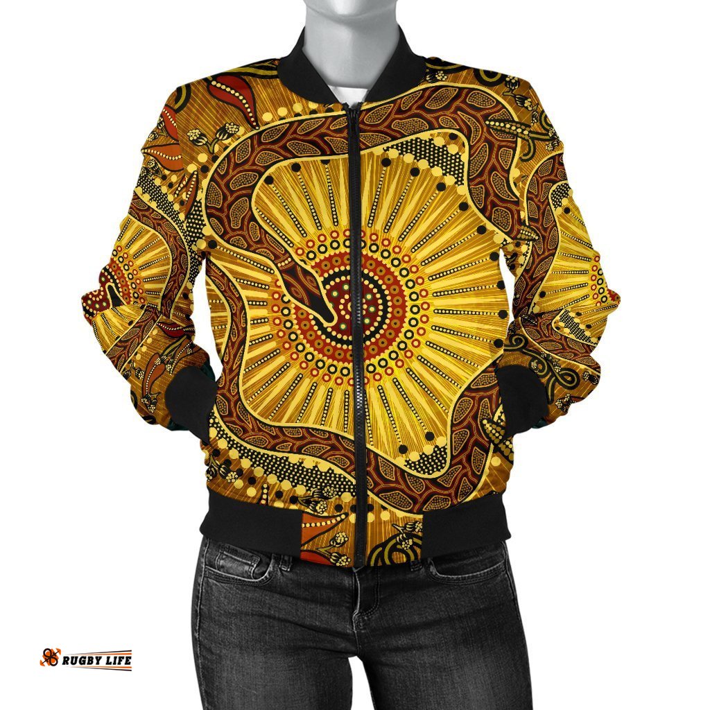 Women's Bomber Jacket - Australian Aboriginal Snake - Rainbow Serpent