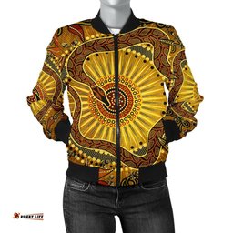 Women's Bomber Jacket - Australian Aboriginal Snake - Rainbow Serpent