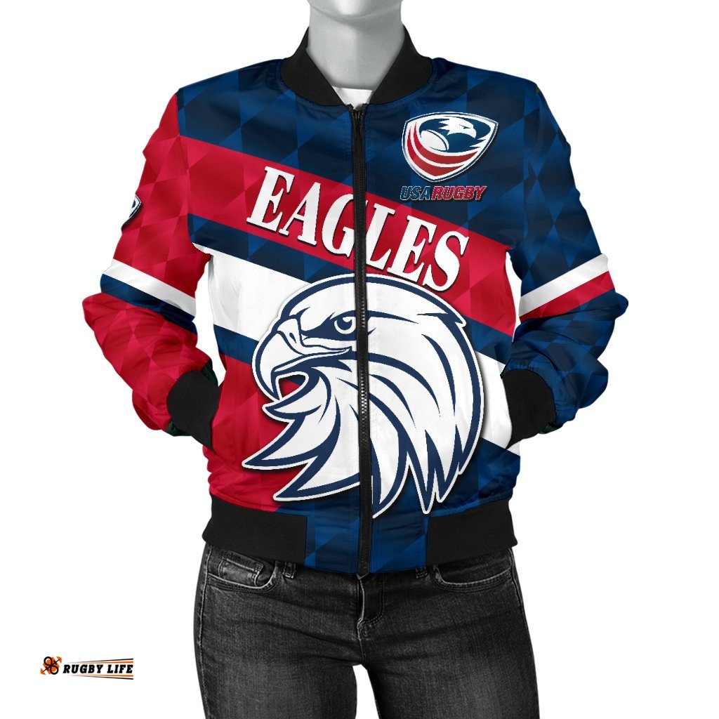 USA Rugby Women's Bomber Jacket Eagles Sporty Style
