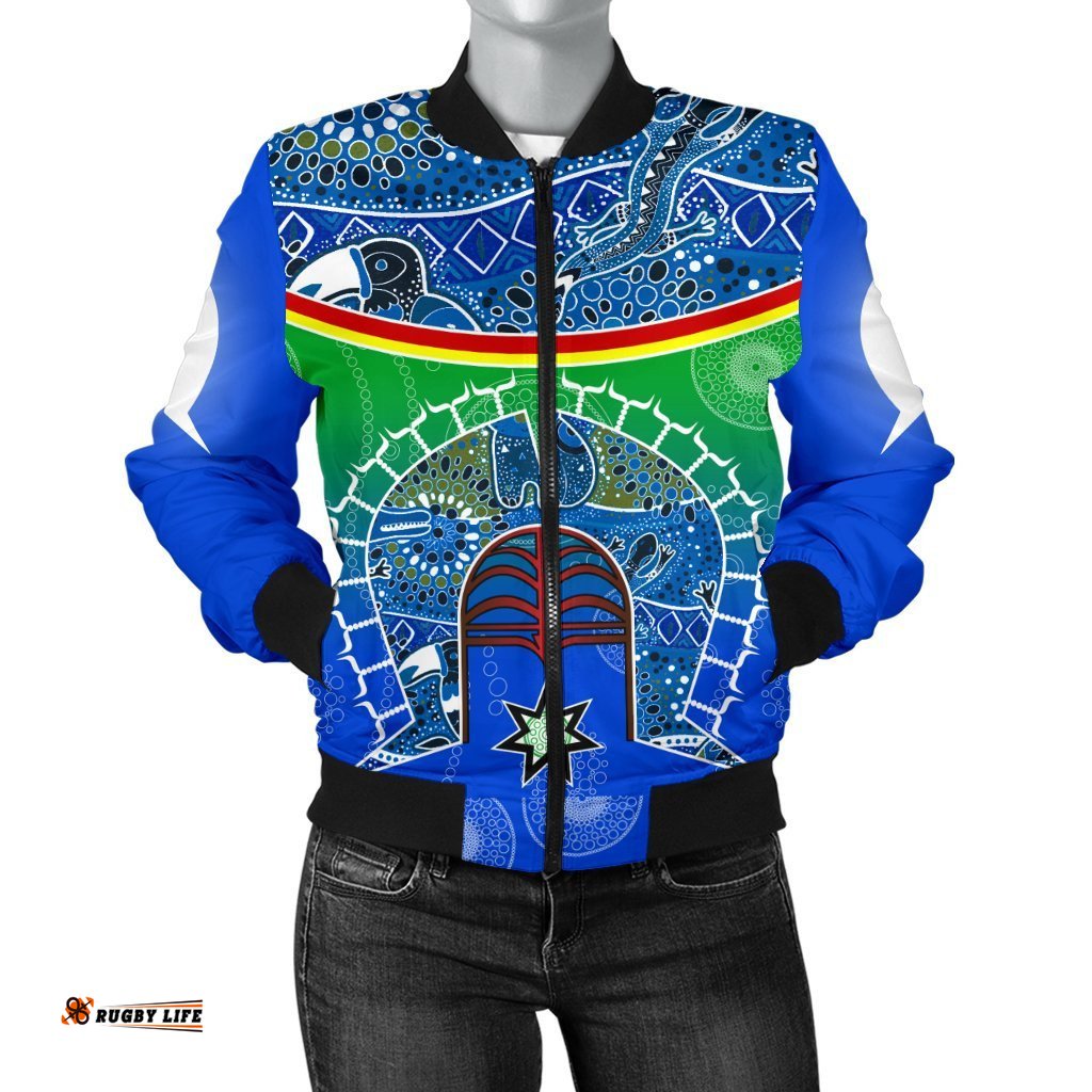 Women's Bomber Jacket - Torres Strait Symbol With Aboriginal Patterns