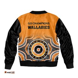 Wallabies Rugby Bomber Jacket Aussie Go Champions Indigenous Orange