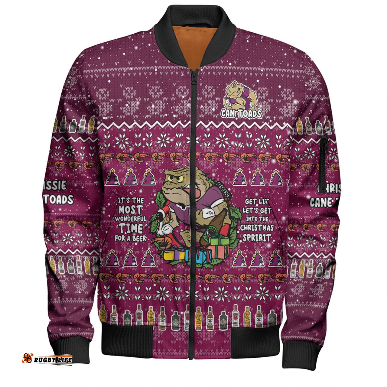 Queensland Cane Toads Christmas Custom Bomber Jacket - Chrissie Spirit Bomber Jacket