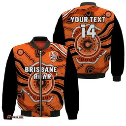 Custom Text And Number Brisbane Roar Football Bomber Jacket Go Lions Aboriginal