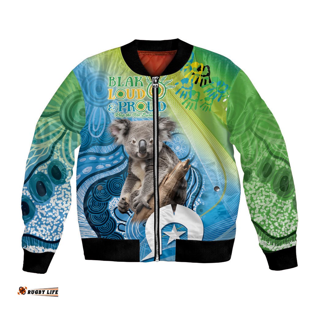 Vivid Minimal Koala NAIDOC 2024 Bomber Jacket Aboriginal Art Style