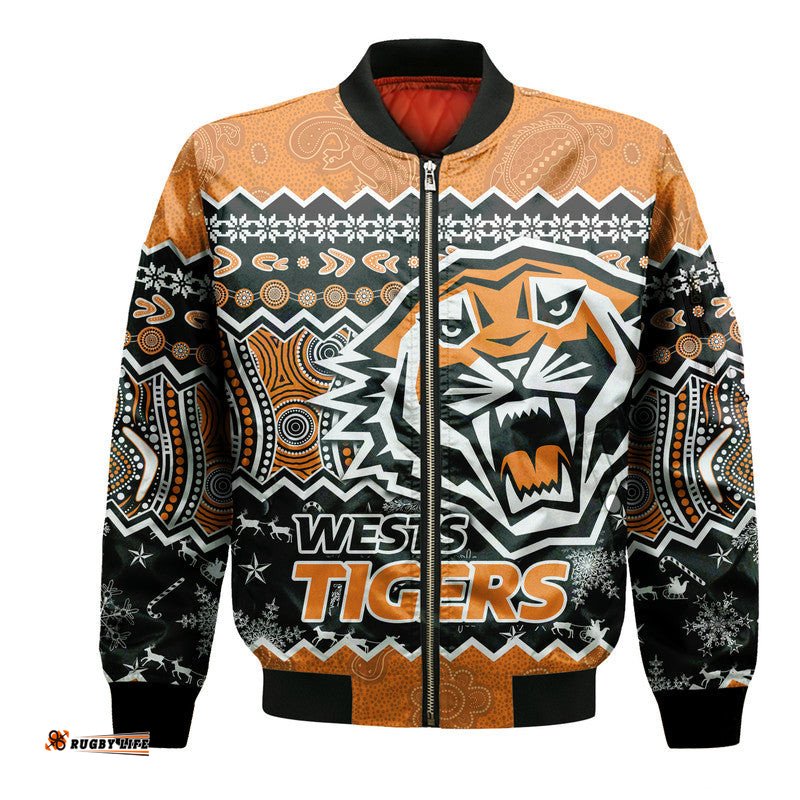 Wests Tigers Aboriginal Christmas Vibe Gold Version Bomber Jacket