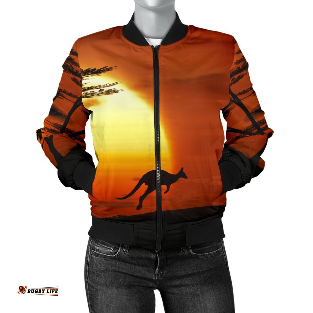 Bomber Jacket - Kangaroo Jacket Sunset Painting - Women