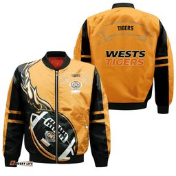 Wests Tigers Bomber Jacket Flame Ball - NRL