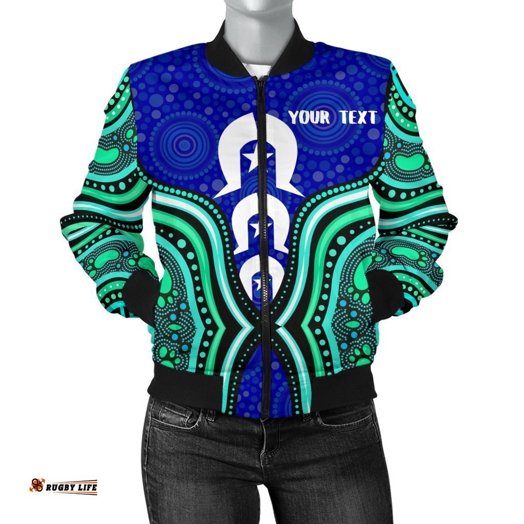 Torres Strait Personalised Women's Bomber Jacket - Torres Strait Symbol And Aboriginal Patterns