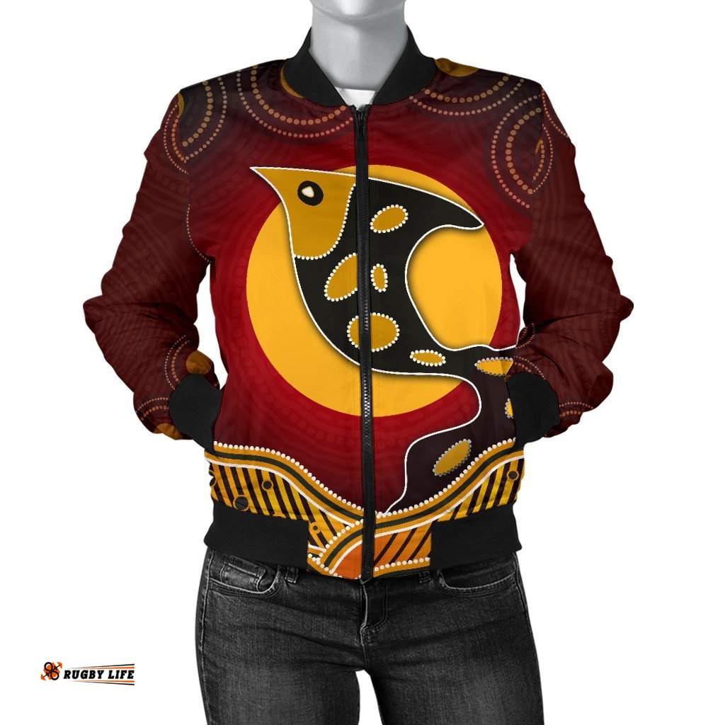 Women's Bomber Jacket -Aboriginal Dot Patterns Fish