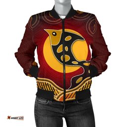Women's Bomber Jacket -Aboriginal Dot Patterns Fish