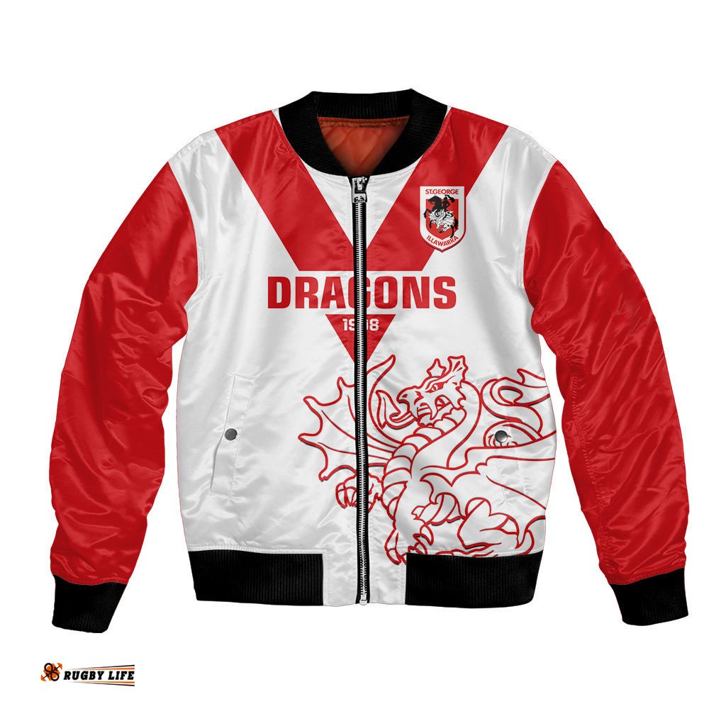 Custom Text And Number Dragons Rugby Bomber Jacket Simple St George Illawarra