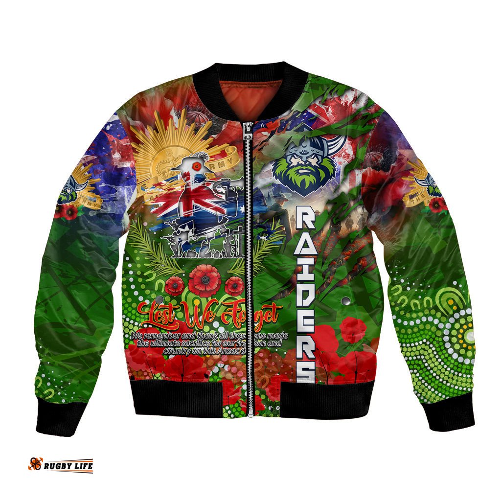 Personalised Australia Rugby Raiders ANZAC Bomber Jacket Canberra Scratch Style