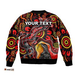 Custom Personalised Aboriginal Lizard Bomber Jacket Red Color