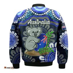 Australia Koala Aboriginal Bomber Jacket Koala Hugging Rugby Ball Blue